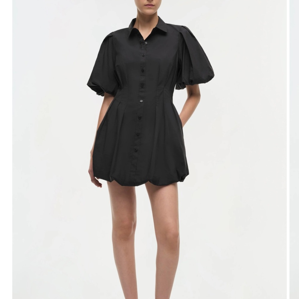 Black Simkha  Puff-Sleeve Button-Up Women’s dress